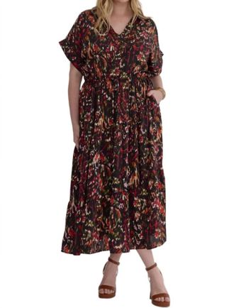 Entro Satin V-Neck Collared Midi Dress - Plus In Black