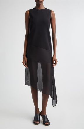 Michael Kors Veiled Virgin Wool Stretch Crepe & Silk Voile Dress in Black at Nordstrom, Size 6