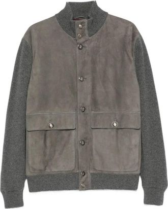Brunello Cucinelli Bomberjack van Su&egrave;de en Kasjmier - Heren - Leren en Su&egrave;de Jassen - Grijs - M - Kasjmier - Jassen