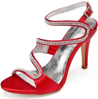 Generic Wedding Heels Women Open Toe Heeled Sandals Sexy Bridal Stiletto for Party, Prom, Dating 10.5Cm,red,4 UK