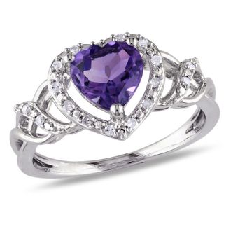 Amour 1/10 CT TW Diamond and Amethyst Open Heart Crossover Ring In Sterling Silver