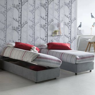 Dmora Dmora - Cama Individual Dhol, Cama Contenedor Con Revestimiento De Tela, 100% Made In Italy, Apertura Lateral, Adecuado Para Colch&oacute;n 80x190 Cm, Gris