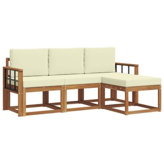 vidaXL Conjunto De Sof&aacute;s De Exterior Con Coj&iacute;n 4 Pcs Natural Y Crema Vidaxl