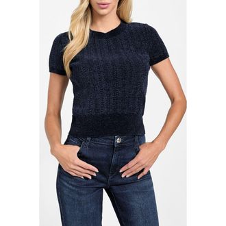Guess Marcie Short Sleeve Chenille Sweater in Jblack-Black at Nordstrom, Size Small