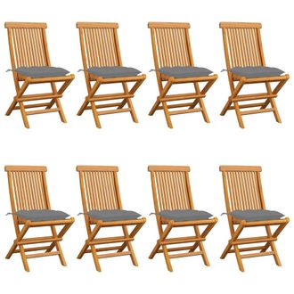 vidaXL Vidaxl - Sillas De Jard&iacute;n 8 Uds Madera Maciza De Teca Con Cojines Grises
