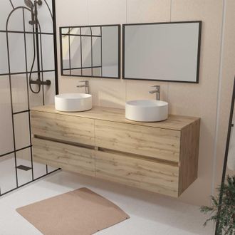 Aurlane Aurlane - Mueble De Ba&ntilde;o 160 Timber Roble 4 Cajones Lavabos Blancos 2 Espejos 75x55
