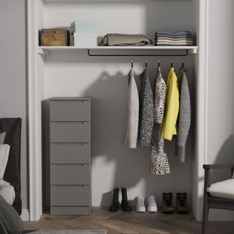 Lewis's Milan 5 Drawer Bedside in Dusk Grey - Ready Assembled - Lewiss Home | TJ Hughes