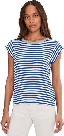 Michael Stars Tanya Power Shoulder T-Shirts Womens Clothing Blue Ribbon/White/Hag : XL (US 10-12), Rayon/Spandex
