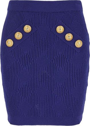 Balmain Blue Mini Skirt With Jewel Buttons