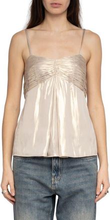 Zadig&Voltaire Cippie Pleated Metallic Satin Camisole in Gold at Nordstrom, Size X-Small