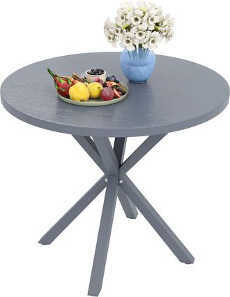 OUTSUNNY Garden Table with Steel Frame - Wood Effect Top - for Balcony - Deck | TJ Hughes