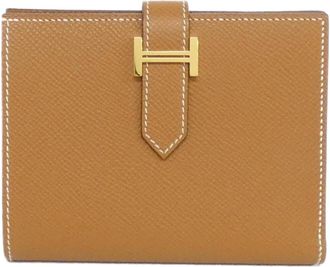 Herm&egrave;s Beige Brown Epsom Leather Wallet (Bi-Fold) (Pre-Owned)