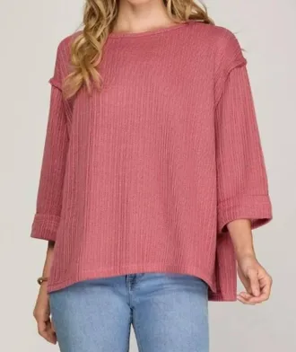 She + Sky Womens Folded Sleeve Knit Top In Dusty Rose