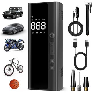 OEM Inflador De Neum&aacute;ticos Port&aacute;til De 150 Psi Con Man&oacute;metro Y Luz Led, Apto Para Neum&aacute;ticos De Coche, Moto, Bicicleta Y Bal&oacute;n, Color Negro