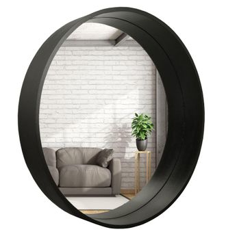 OEM Espejo Redondo De Madera Estilo Loft Escandinavo De 50 Cm, Color Negro, Bd Art