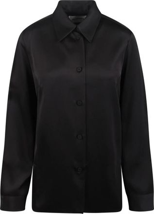 Jil Sander Shirts, female, Black, Size: XS Satin Pointed Collar Shirt