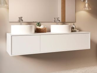 Vente-Unique Mobile bagno sospeso bianco con doppio lavabo rotondo - L150 cm - ISAURE II