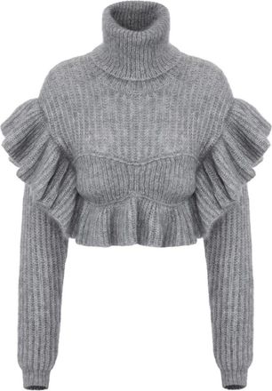 Elisabetta Franchi Truien & Vesten, Dames, Grijs, XL, Gebreide trui met ruches