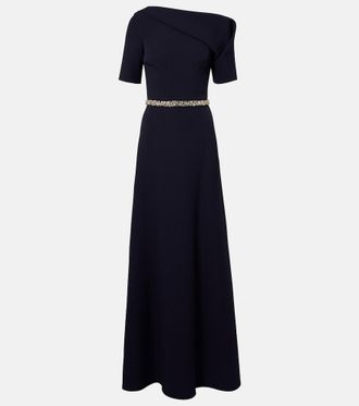SAFiYAA Stephanie embellished draped cr&ecirc;pe gown