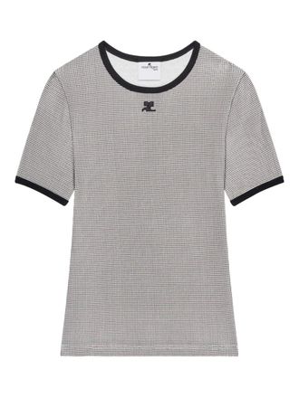 Courr&egrave;ges houndstooth T-shirt - women - Cotton - S - Grey