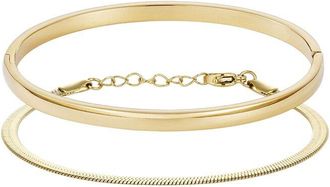 Adornia Adornia 18K Plated Stainless Steel Herringbone & Cuff Bracelet Set