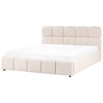 Beliani Cama Baja Con Almacenaje Tapizada Somier Elevable Con Capiton&eacute; 180 X 200 Cm Beige Claro Noyon