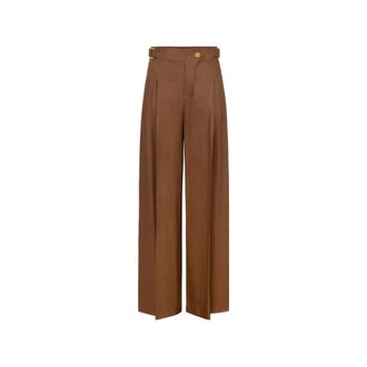 Elisabetta Franchi Wide Trousers, female, Brown, Size: L Linen Blend Trousers