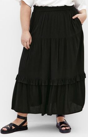 City Chic Avianna Tiered Maxi Skirt in Black at Nordstrom, Size Xxs