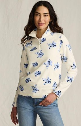 Lands End Anyweather Fleece Quarter Zip Pullover in Ivory/clear Blue Tossed Floral at Nordstrom, Size X-Small