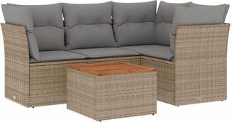 vidaXL Juego De Sof&aacute;s Jard&iacute;n Con Cojines 5 Pzas Rat&aacute;n Sint&eacute;tico Beige Vidaxl