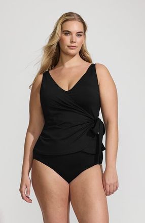 Lands End Chlorine Resistant Side Tie V-neck Tankini Swimsuit Top in Black at Nordstrom, Size 26W