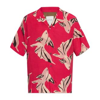 Paul Smith Short Sleeve Shirts, male, Pink, Size: XL Le Peche Fish Print Shirt