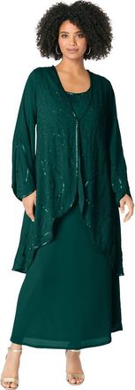 Roaman's Plus Size 2 Piece Long Sleeve Beaded Georgette Gown Set With Detachable Jacket in Emerald Green at Nordstrom, Size 30