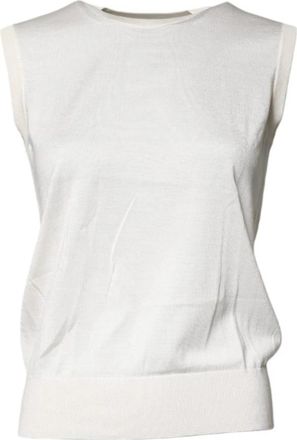 Dolce & Gabbana Zijden Tanktop met Ronde Hals - Dames - Tops zonder mouwen - Beige - M - Tops