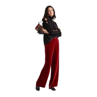 Maliparmi Wide Trousers, female, Red, Size: 2XL Fluid Velvet Trousers