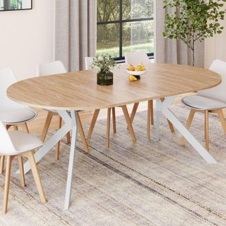 IDMarket Alix Mesa De Comedor Redonda Extensible Para 4-10 Personas Con Pata De Ara&ntilde;a De Madera Y Blanca 110 - 200 Cm