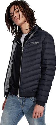 A|X Armani Exchange Mens Quilted Down Milano/New York Logo Zip-up Jacket Down Alternative Coat, Navy/Melange Grey, Small