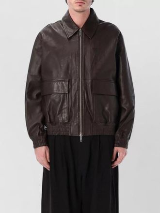 STUDIO NICHOLSON leather bomber jacket collared elastic hem