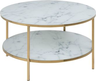 Furniture To Go Alisma Round Coffee Table with White Crystal Clear Marble Glass Top & Gold Legs