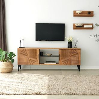 Dmora Mueble Para Tv Neviano, Un Estante, 4 Compartimentos, 2 Puertas, 150x30x40h Cm Roble Marr&oacute;n