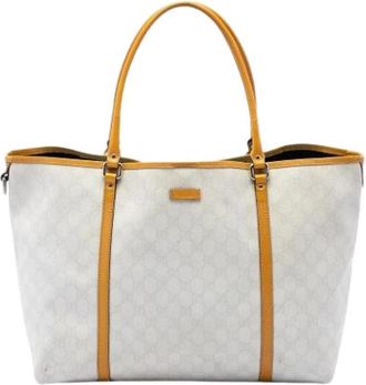 Gucci Pre-owned Canvas Tote Bag - Dames - Vintage Shopper - Wit - ONE Size - Leer - Vintage