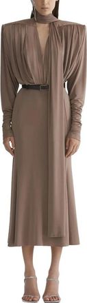 MUGLER Gedrapeerde Midi Jurk - Dames - Casual kleedjes - Bruin - XS - Kleedjes