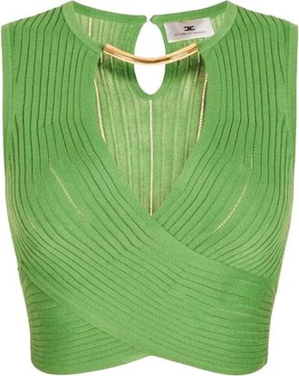 Elisabetta Franchi Knit Top met Juweel Detail - Dames - Tops zonder mouwen - Groen - S - Tops