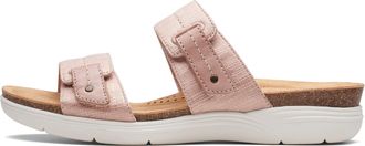 Clarks Womens April Dusk Leather Metallic Slide Sandals, Blush Interest, 9.5 Wide