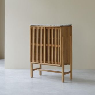 Tikamoon Aparador de teca maciza y terrazo de alta calidad de 80 cm