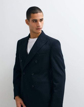 Asos Giacca da abito doppiopetto slim blu navy