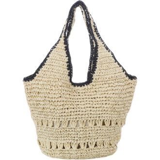 Adornia Oversized Raffia Hobo Shoulder Bag in White/Black at Nordstrom Rack