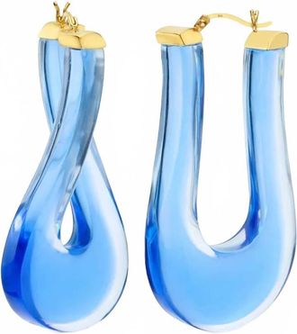 Gold & Honey Womens Large Twisted Horseshoe Lucite Hoop Earrings In Trans Blue
