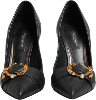 Dolce & Gabbana Black Devotion Leather Heels Pumps Womens Shoes