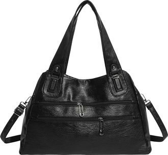 Generic Women PU Leather Shoulder Crossbody Bag with Zipper for Daily Use (Black)